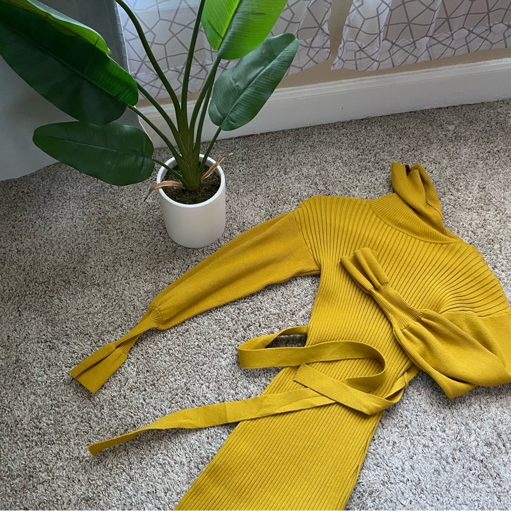 Mustard Yellow Ribbed Knit Dress